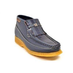 British Walkers Apollo Men's Navy Blue Leather and Suede Crepe Sole Slip on Boot